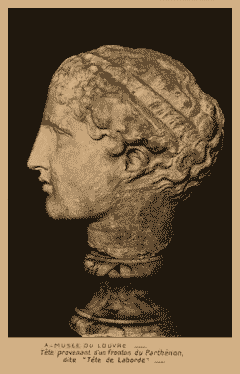 Postcard of a bust of Iris from the side with her looking to the left.